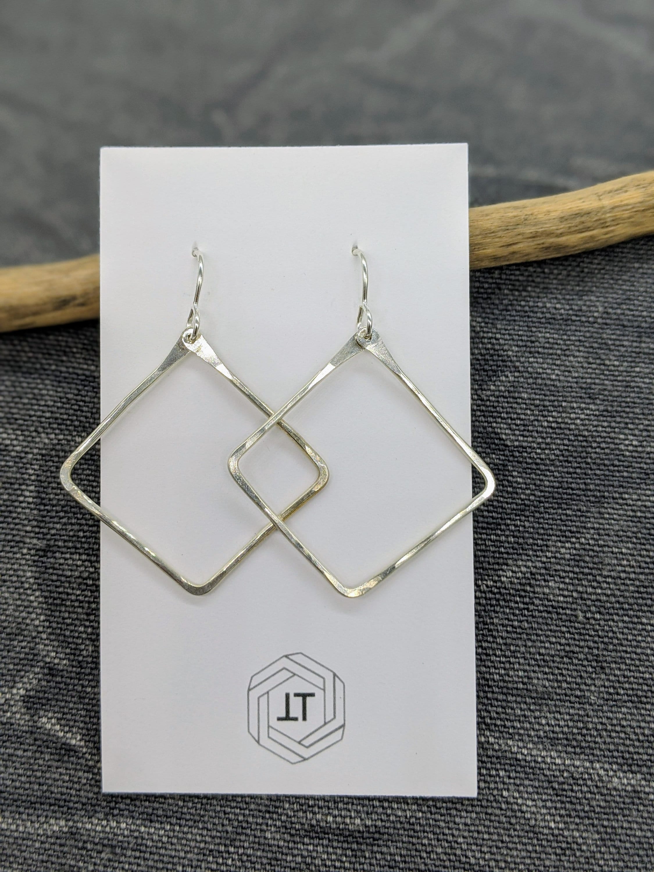 Sterling Silver Hammered Wire Square Earrings - Etsy