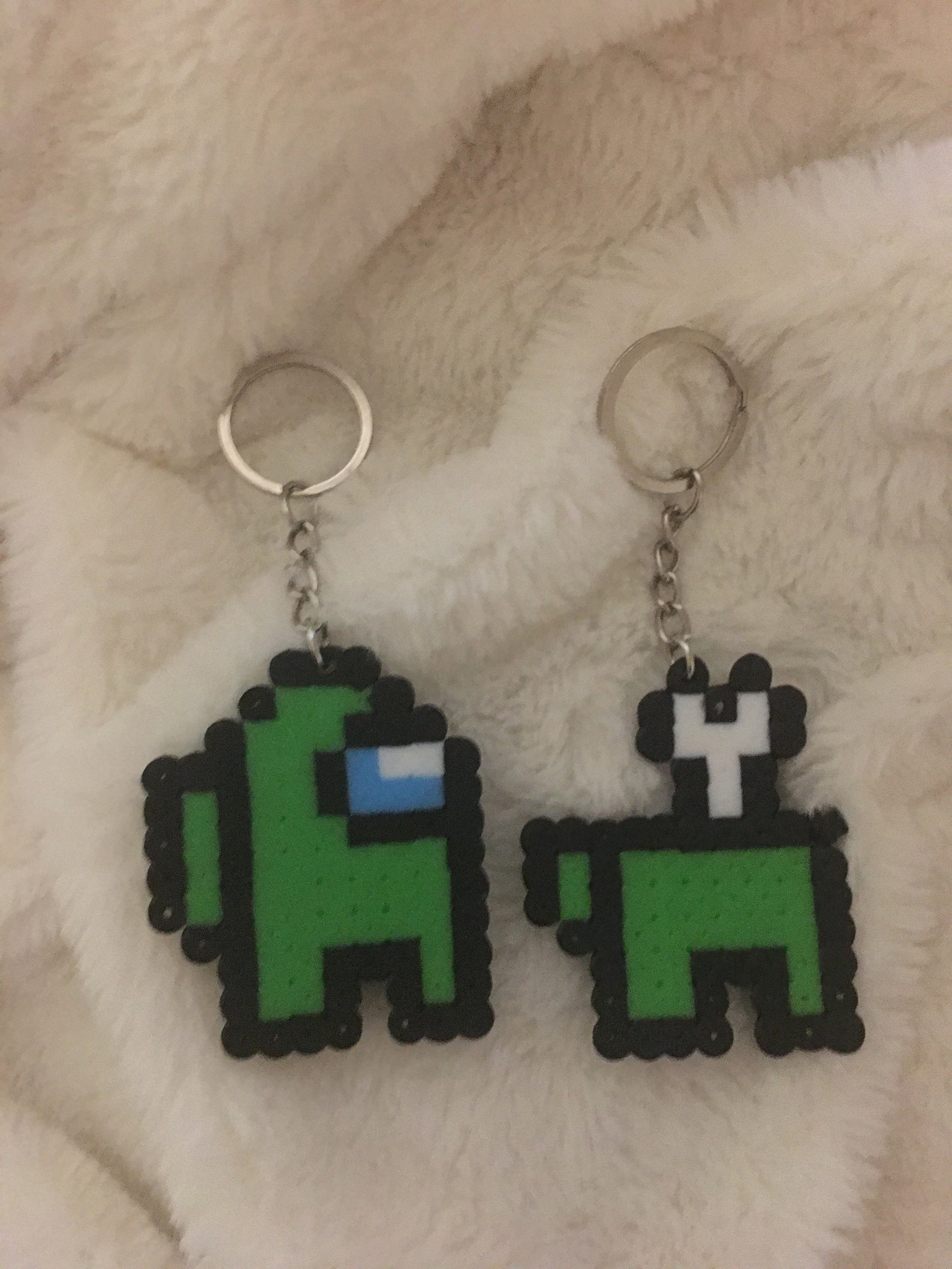 2 piece perler bead Among Us Keychains Comes with 2 Clip | Etsy