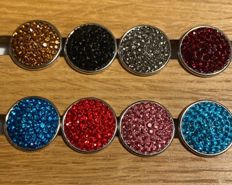 Blue, pink, red, maroon, silver, black rhinestone snap charms. Fits 18mm ginger snaps, Magnolia and Vine