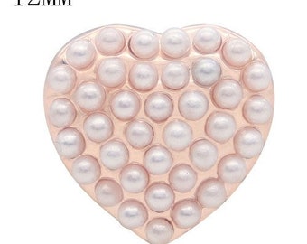 Rose Gold Pearl Heart Snap Charm Jewelry