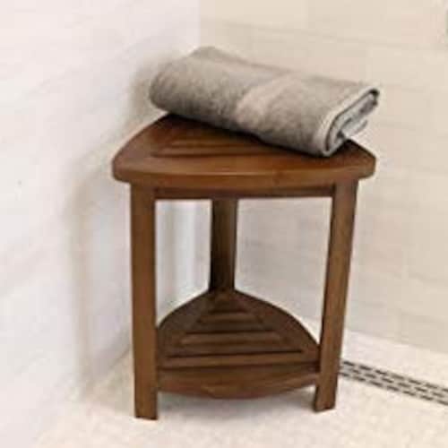 Teak Wood Bath Spa Shower Stool Corner Bench Stool Fully Etsy