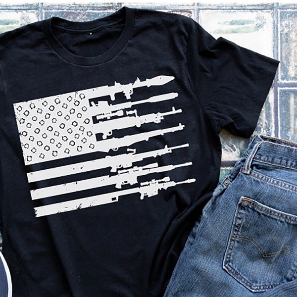 Camisa de la Bandera de armas - Camisa de la 2ª Enmienda - Regalo 2A - Camisa pro de armas - Camisa 2A - Camisa de derechos de armas - Armas de la bandera estadounidense - Camisa de veteranos