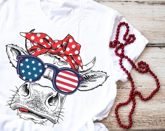 Koszulka American Cow - Koszulka Heifer - Zabawna koszulka 4 lipca - Patriotyczna koszulka Cow - Koszulka Cow Lover - Modna koszulka dla mamy