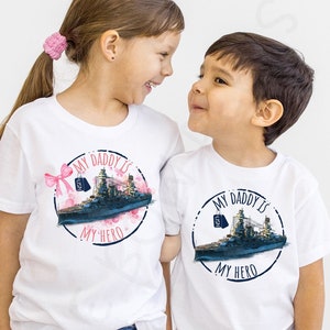 Daddy Is My Hero Shirt - US Navy Top - Children&#39;s Military Tee - Toddler Battleship Shirt - Cute Baby Bodysuits - Father&#39;s Day Gift for Dad