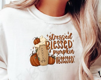 Pumpkin Spice Shirt - Cute Coffee Shirt - Stressed Blessed and Pumpkin Obsessed - Funny Mom Shirt - Mom Coffee Tee - Coffee Addict Tee