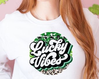 Lucky Vibes Shirt - St Patricks Day Shirt - Shamrock Sweatshirt - Lucky Holiday Tee - Holiday Sweatshirt - Leopard Shamrock