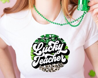 Lucky Teacher Shirt - Teacher St. Patrick's Tee - Leopard Teacher Shamrock Shirt - Trendy Holiday Sweatshirt - St Patricks Day Teacher Gift