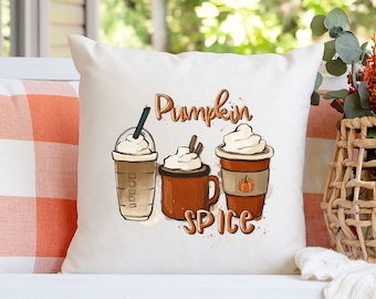 Pumpkin Spice Pillow Cover - Watercolor Coffee Throw Pillow - Fall Decor - Farmhouse Pillow - Autumn Decor - Gift for Coffee Lovers