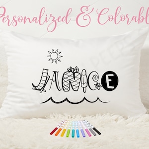 Personalized Summer Pillow | Color Me Personalized Pillow Case + Fabric Markers | Coloring Pillow Case | Slumber Party Pillow | Beach Pillow