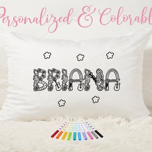 Color Me Personalized Pillow Case + Fabric Markers | Custom Name Pillow | Slumber Party Pillow | Coloring Pillow Case | Slumber Party Favor