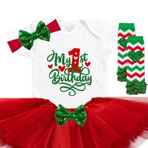 Christmas Birthday Tutu - Baby Girls 1st Birthday - Holiday Tutu Set - 1st Christmas Tutu - My First Christmas - 1st Birthday Outfit