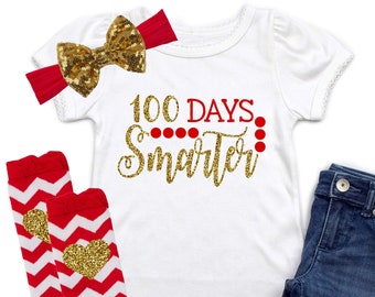 100 Days Smarter Shirt - Cute School Shirt - 100 Days of School Shirt - Girls School Shirt - 100 Days Tshirt - 100 Days Celebration