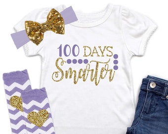 Girls 100 Days Smarter Shirt - 100 Days of School Shirt - Girls School Shirt - 100 Days Tshirt - 100 Days of Kindergarten