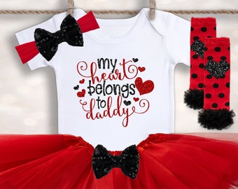 My Heart Belongs to DADDY Bodysuit - Valentine's Day Tutu Set - Baby Girls Valentines Outfit - 1st Valentines Tutu - Baby's 1st Holiday