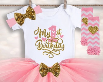 First Birthday Outfit - Baby Girl 1st Birthday - Birthday Tutu - 1st Birthday Bodysuit - Cake Smash - One Year Old Birthday Set