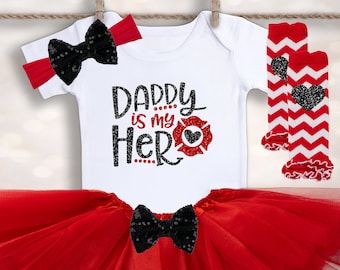 Daddy is My Hero - Fireman Tutu Outfit - Firefighter Baby - Baby Girl Tutu - Pregnancy Announcement - Baby Shower Gift for a New Dad