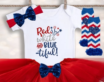 Red White & Blue-tiful Tutu Outfit - 4th of July Girls Outfit - Patriotic Baby Outfit - New Baby Gift - Memorial Day Outfit - My First 4th