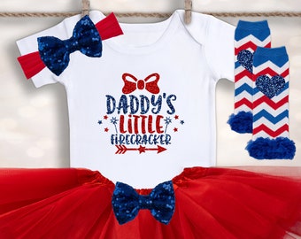 Daddy's Little Firecracker - Babys First 4th of July - Patriotic Baby Shirt - Baby Shower Gift - Baby Girl Tutu - Independence Day