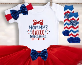 Mommy's Little Firecracker Outfit - 4th of July Outfit - Babys First 4th of July - Patriotic Baby Shirt - Baby Shower Gift