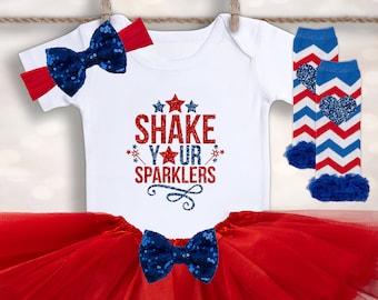 Shake Your Sparklers Tutu Outfit - Tutu Baby Outfit - 4th of July Shirt - Tutu Skirt Outfit - 4th of July Skirt - Girls Memorial Day Tutu