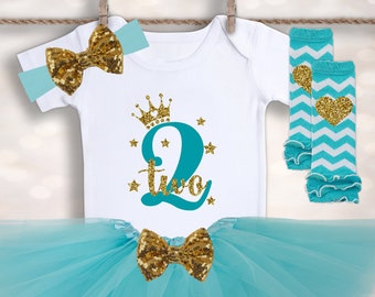 Second Birthday Outfit - Aqua BIrthday - Cake Smash Outfit - Two Birthday Tutu - Birthday T Shirt - Birthday Tutu Outfit - Toddler Girl Tutu