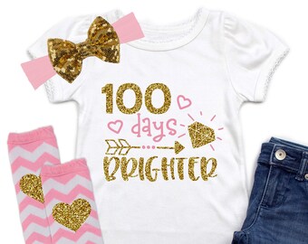 Girls 100 Days Brighter Shirt - 100 Days of School Shirt - Happy 100th Day of School - Trendy Kids Clothes - 100 Days of School