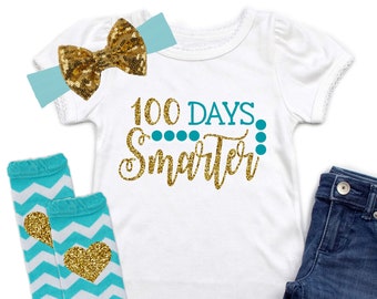 100 Days Smarter Shirt - Girls 100 Days of School Shirt - Girls School Shirt - 100 Days Tshirt - Student 100 Days Shirt