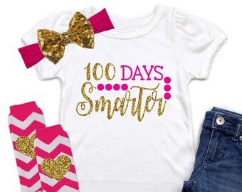 Girls 100 Days Smarter Shirt - 100 Days of School Shirt - Student 100 Days Shirt - Girls School Shirt - 100 Days Tshirt