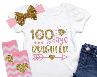 100 Days Brighter Shirt - Girls Student Shirt - Trendy Kids Clothes - Happy 100 Days - School Shirt - 100th Day of School