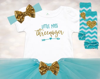 Little Miss Threenager - 3rd Birthday Tutu Outfit - 3rd Birthday Shirt - Tutu Baby Outfit - Toddler Birthday Tutu - 3rd Birthday Dress