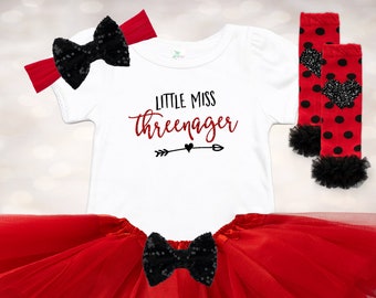 Little Miss THREEnager - Third Birthday Outfit - 3rd Birthday Shirt - Girls 3rd Birthday - Toddler Birthday Shirt - 3rd Birthday Tutu Set