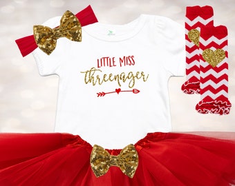 Baby Girl's 3rd Birthday Outfit - Tutu Baby Outfit - 3rd Birthday Tutu - Little Miss THREENAGER - Toddler's Birthday Outfit - Birthday Shirt