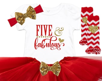 5th Birthday Party - FIVE and Fabulous - 5th Birthday Girl Outfit - Birthday Tutu Outfit - Fifth Birthday Shirt - Girls Birthday Shirt