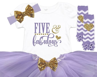 Fifth Birthday Shirt - 5th Birthday Girl Outfit - Birthday Tutu Outfit - Girls Birthday Shirt - 5th Birthday Party - FIVE and Fabulous