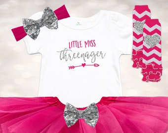 Third Birthday Outfit - Little Miss THREEnager - 3rd Birthday Shirt - Third Birthday Tutu - Girls 3rd Birthday - Toddler Birthday Shirt