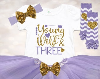 Young Wild and Three Outfit - Birthday Shirt - 3rd Birthday Shirt - Tutu Baby Outfit - 3rd Birthday Tutu - 3rd Birthday Dress - Girls Tutu