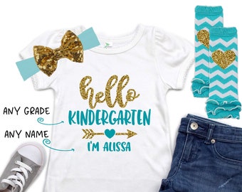 Hello Kindergarten Shirt – Personalized Back to School Tee – Custom Name & Grade – First Day of School Outfit for Girls - 1st day of School