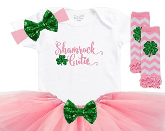 Baby Girls St Patricks Day Tutu - Shamrock Cutie Outfit - St. Patrick's Day Bodysuit - Baby Photo Outfit - St Pattys Day Shirt