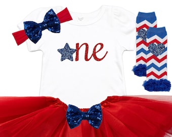 Patriotic First Birthday Baby Outfit - First Birthday Tutu - 1st Birthday Outfit - Fourth of July Baby - 4th of July Cake Smash Birthday