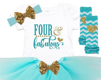 4th Birthday Girl Outfit - Birthday Tutu Outfit - Fourth Birthday Shirt - Girls Birthday Shirt - Toddlers 4th Birthday - FOUR and Fabulous