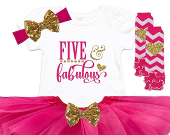 FIVE and Fabulous Outfit - 5th Birthday Girl Outfit - Birthday Tutu Outfit - Fifth Birthday Tee - Girls Birthday Shirt - 5th Birthday Party