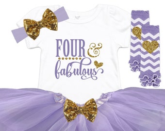 FOUR and Fabulous - Fourth Birthday Shirt - Girls Birthday Shirt - 4th Birthday Girl Outfit - Birthday Tutu Outfit - Toddlers 4th Birthday