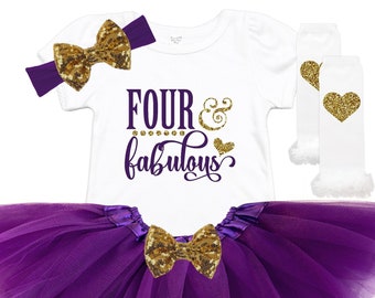 Fourth Birthday Shirt - Girls Birthday Shirt - Toddlers 4th Birthday - 4th Birthday Girl Outfit - Birthday Tutu Outfit - FOUR and Fabulous
