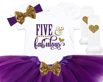 FIVE and Fabulous - 5th Birthday Girl Outfit - Fifth Birthday Shirt - Girls Birthday Shirt - Birthday Tutu Outfit - 5th Birthday Party