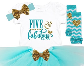 5th Birthday Girl Outfit - Birthday Tutu Outfit - Fifth Birthday Shirt - Girls Birthday Shirt - 5th Birthday Party - FIVE and Fabulous