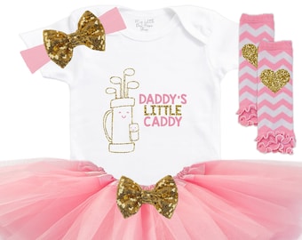Daddy's Little Caddy Baby Girl Tutu Outfit - Golf Baby Shower Gift For New Dad - Coming Home Outfit - Toddler Golf Skirt - Father's Day Gift