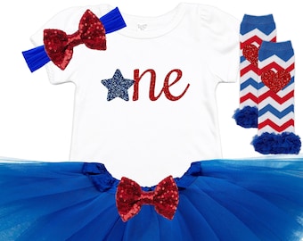 Patriotic First Birthday Baby Outfit - First Birthday Tutu - 1st Birthday Outfit - Fourth of July Baby - 4th of July Cake Smash Birthday