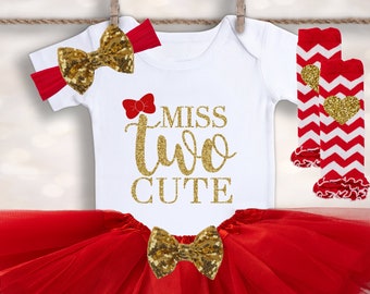 Miss TWO Cute Outfit - 2nd Birthday Outfit - Second Birthday Girl - Tutu Outfit for Girl - 2nd Birthday Tutu - Two Cute Outfit