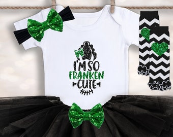 I'm So Franken Cute Onesie® - Baby Girl's Halloween Outfit - 1st Halloween Tutu Set - Girls Halloween Tee - First Halloween Newborn Top