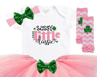 Sassy Little Lassie - Baby Girls 1st St. Patrick's Day Outfit - Baby Girl Cake Smash Set - Baby Shower Gift - My First St. Patty's Day Shirt